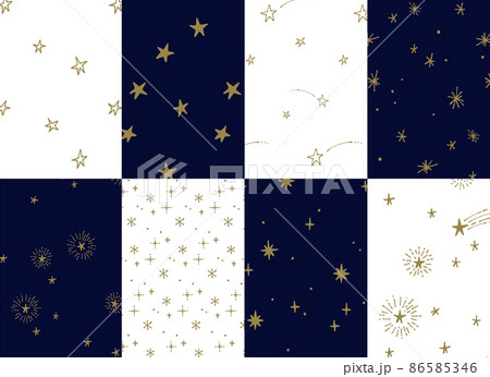 手描き　シンプルでかわいい星空のパターンセット　流れ星 86585346