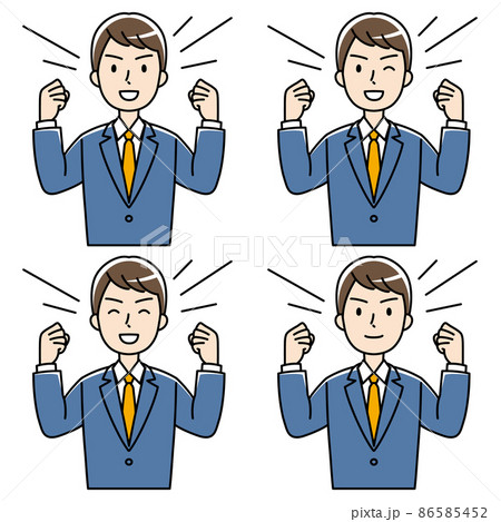 ガッツポーズするスーツの若い男性 カラー のイラスト素材