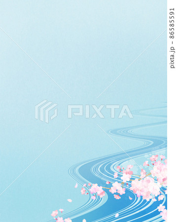 桜と川のさわやかな和風背景 86585591
