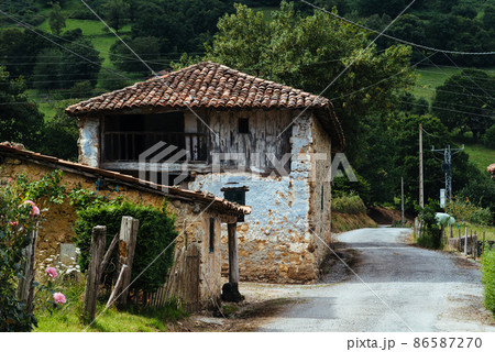 Traditional farm buildings in Asturias in Spain Traditional farm buildings in Asturias in Spain 86587270