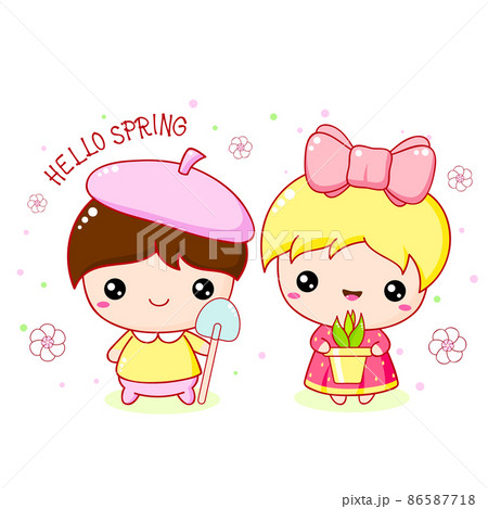 Cute little girl and boy planting plant. Brother and sister planting tree on Arbor day 86587718