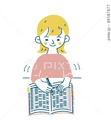 ノートに書き込む女性の淡色ベクターイラスト 86587877