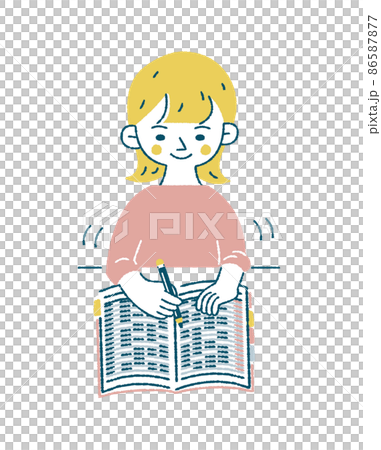 ノートに書き込む女性の淡色ベクターイラスト 86587877