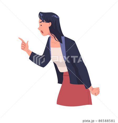 Angry Woman Arguing Pointing Finger Having Conflict with Somebody Vector Illustration Angry Woman Arguing Pointing Finger Having Conflict with Somebody Vector Illustration 86588581