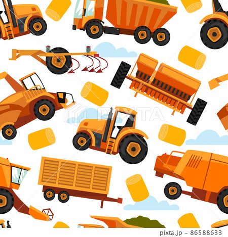Agricultural Machinery for Farming and Rural Industry Vector Seamless Pattern Template 86588633