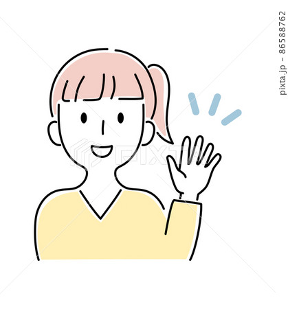 笑顔で手を振る少女のベクターイラストのイラスト素材