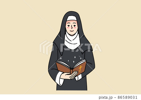 Sister nun hold bible pray to god  Sister nun hold bible pray to god  86589031