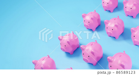 Pink piggy bank on blue background. 3D Illustration 86589123