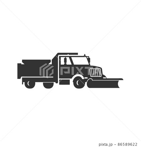 Snow plow truck monochrome black and white icon, flat vector illustration isolated on white background. 86589622