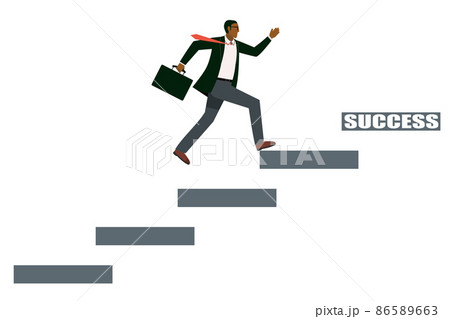 急ぐ、走る階段を上る8等身黒人男性のビジネスマンのアバター インフォグラフィックス出世成功 白背景 急ぐ、走る階段を上る8等身黒人男性のビジネスマンのアバター インフォグラフィックス出世成功 白背景 86589663