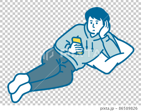 横になってスマホを操作する男性 86589826