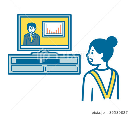 ニュース番組を見て不安になる女性 ニュース番組を見て不安になる女性 86589827