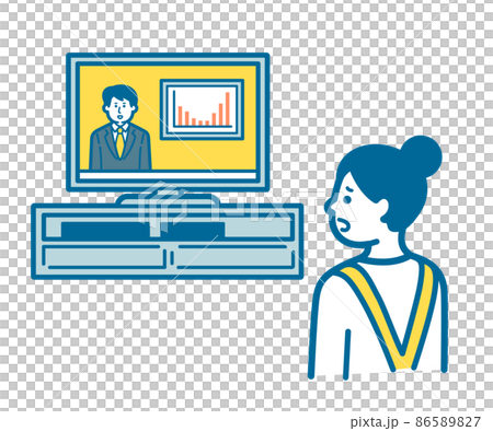 ニュース番組を見て不安になる女性 ニュース番組を見て不安になる女性 86589827