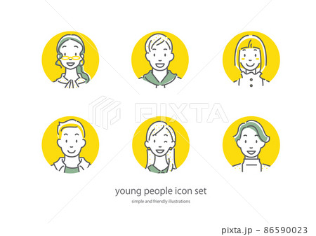 若い女性と男性の丸型アイコンセット 笑顔 シンプルでお洒落な線画イラスト 若い女性と男性の丸型アイコンセット 笑顔 シンプルでお洒落な線画イラスト 86590023