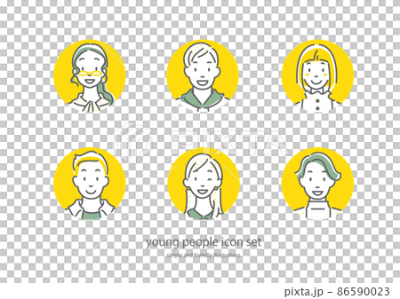 為年輕女性和男性設置的圓形圖標微笑簡單而時尚的線條藝術插圖 為年輕女性和男性設置的圓形圖標微笑簡單而時尚的線條藝術插圖 86590023