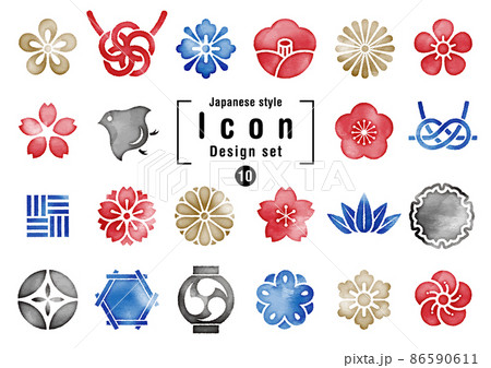 水彩 和風アイコンセット　カラー 86590611