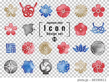 水彩 和風アイコンセット　カラー 86590611