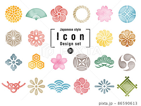 水彩 和風アイコンセット カラー 水彩 和風アイコンセット カラー 86590613