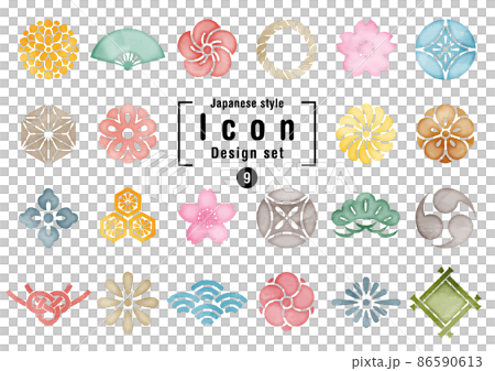水彩日本圖標集顏色 水彩日本圖標集顏色 86590613