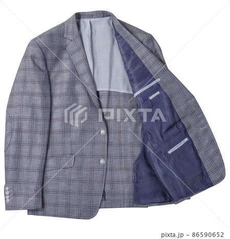 classic men's suit, gray plaid jacket, on a white background classic men's suit, gray plaid jacket, on a white background 86590652