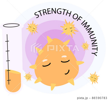 Strength of immunity concept with healthy cute character surrounded by invisible barrier for virus 86590783