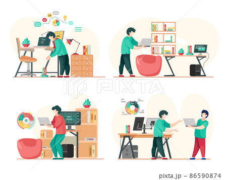 Programmer engineering and coding. Programmer working on web development on computers 86590874