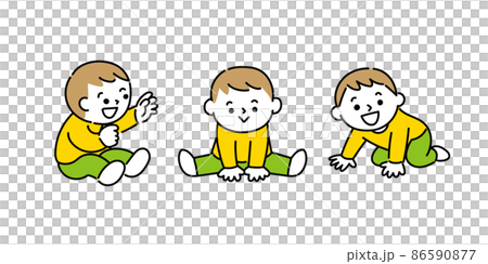 座ったりハイハイしながら笑う赤ちゃん 86590877