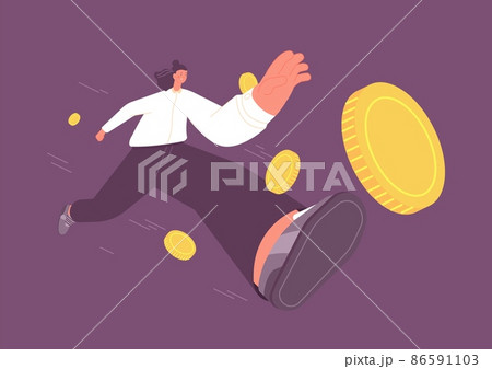 Woman running to profit. Business girl chasing money, gold coins flow. Career development and salary increase. Accounting, banking or winning vector concept 86591103