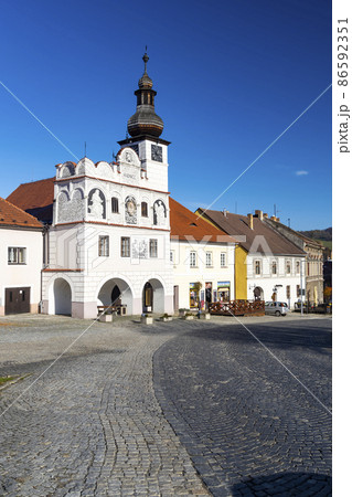 Town hall on square in Volyne, Southern Bohemia, Czech Republic Town hall on square in Volyne, Southern Bohemia, Czech Republic 86592351