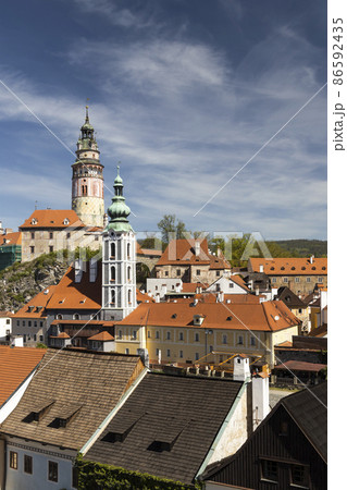 View of the town and castle of Czech Krumlov, Southern Bohemia, Czech Republic View of the town and castle of Czech Krumlov, Southern Bohemia, Czech Republic 86592435