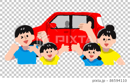 一家四口上身和車(手繪彩色) 一家四口上身和車(手繪彩色) 86594110