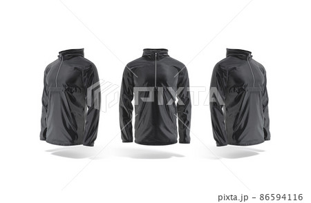 Blank black windbreaker mock up, front and side view 86594116