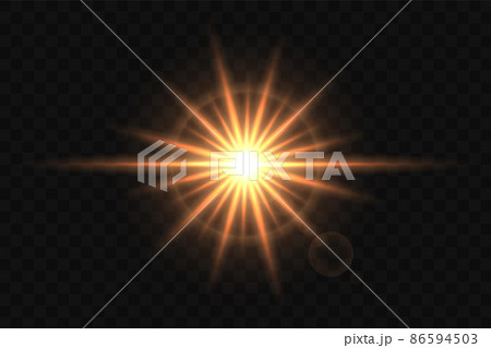 Shining sun flare isolated on dark transparent background. Shining sun flare isolated on dark transparent background. 86594503
