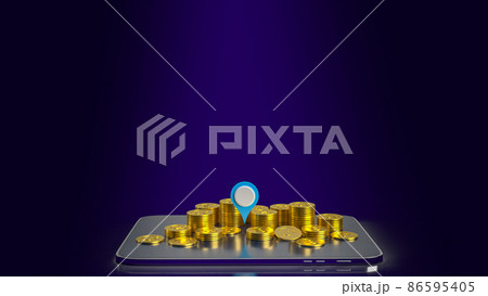 The check point and gold coins on tablet for business concept 3d rendering 86595405