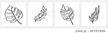 One line tropical palm tree leaves. Modern single line art leaf drawing, plants outline contour isolated. Perfect for home decor posters, wall art or print, label, logo. Vector illustration 86595806