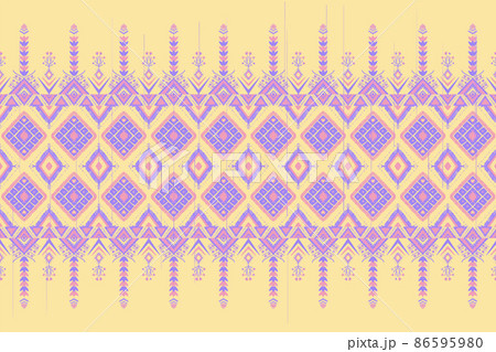 Pink and Purple on Yellow. Geometric ethnic oriental pattern traditional Design for background,carpet,wallpaper,clothing,wrapping,Batik,fabric,Vector illustration embroidery style 86595980