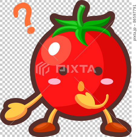 一個帶有神秘面孔的可愛迷你番茄角色的插圖 一個帶有神秘面孔的可愛迷你番茄角色的插圖 86597791