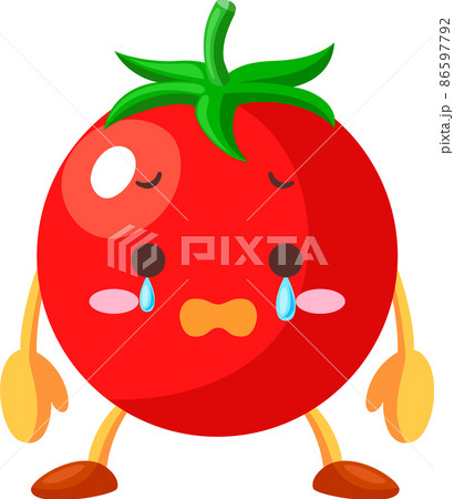 涙を流すかわいいミニトマトのキャラクターのイラストのイラスト素材
