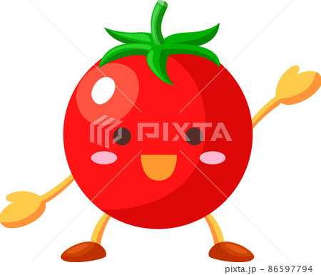 片手を挙げるかわいいミニトマトのキャラクターのイラストのイラスト素材