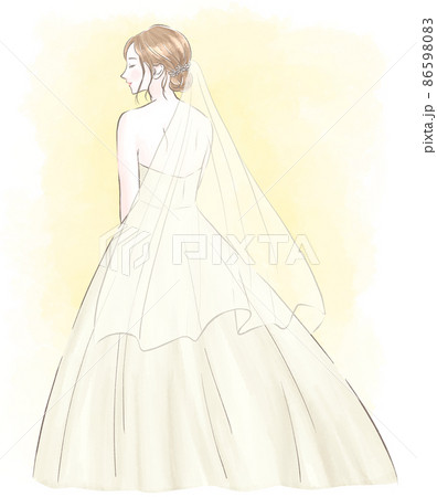 ウェディングドレスを着た女性 水彩風 背景ありのイラスト素材
