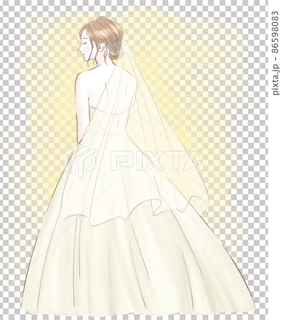 ウェディングドレスを着た女性 水彩風 背景ありのイラスト素材