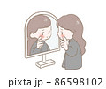 鏡を見て肌荒れを気にする女性のイラスト 86598102