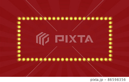 Show frame light wreath red rectangle banner vector with glow magical retro bulb for marquee signboard illustration, square billboard retro background for showtime decor billboard copy space template 86598356