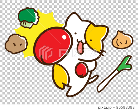 ファイトケミカルな野菜とねこのかわいい手書き風イラスト ファイトケミカルな野菜とねこのかわいい手書き風イラスト 86598398
