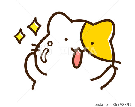 肌がピカピカなかわいいねこのキャラクターの手書き風イラストのイラスト素材