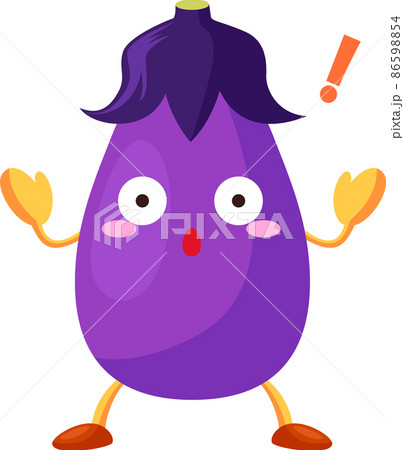 驚いているかわいいナスのキャラクターのイラストのイラスト素材