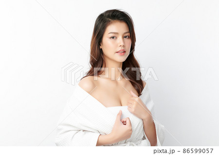 Beautiful young asian woman with clean fresh skin on white background, Face care, Facial treatment, Beautiful young asian woman with clean fresh skin on white background, Face care, Facial treatment, 86599057