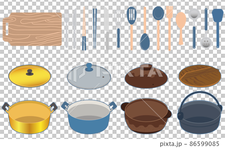 Illustration set of pots and cooking utensils 86599085