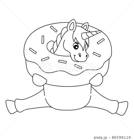 Sitting Unicorn Stuck In A Donut Isolated  86599119