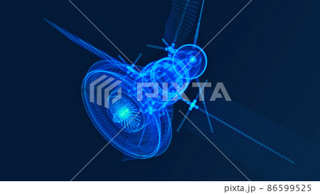 Satellite from lines and triangles, connecting network point on a blue background. Space satellite monitoring from Earth orbit. 3d illustration Satellite from lines and triangles, connecting network point on a blue background. Space satellite monitoring from Earth orbit. 3d illustration 86599525